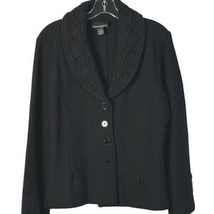 Cynthia Rowley Blazer Jacket‎ 100% Wool Lace Trim Collar Button Front Black SZ S